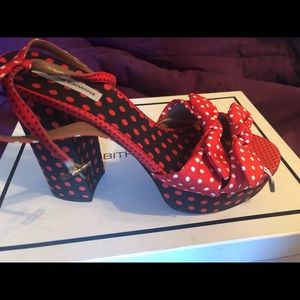 Tabitha Simmons Jodie Polka dot red/blk/white heels. New in box.